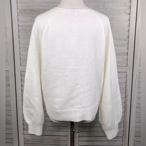 PINK LILY Cropped Henley Sweater Cream-Small - Picture 2 of 2